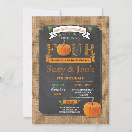 Zwillings-Kürbis 4. 4 ein viertes 4 Einladung (Vorderseite)