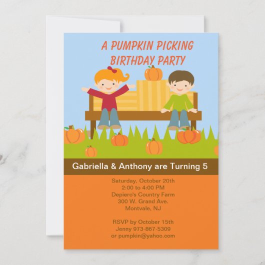 Zwillings-Kürbis-Sammeln-Geburtstags-Party Einladung (Vorderseite)