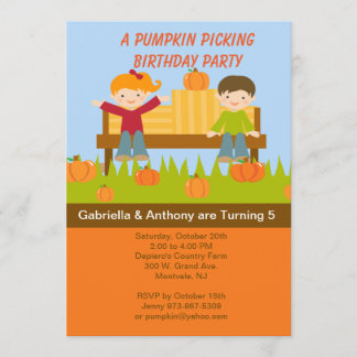 Zwillings-Kürbis-Sammeln-Geburtstags-Party Einladung