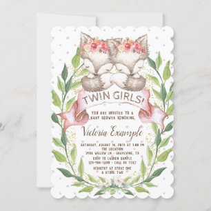 Zwillings-Mädchen-Baby-Fuchs-Baby-Shower-Einladung Einladung