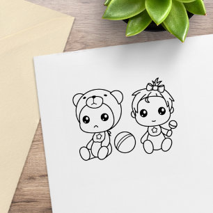 Zwillings-Mädchen-Bär-Baby-Strampler Color Me Gummistempel