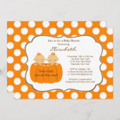 Zwillings-Mädchen-Fall-Kürbis-Babyparty-Einladung Einladung (Vorne/Hinten)