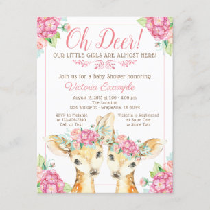 Zwillings-Mädchen-Hirsch-Baby-Shower-Einladungen Einladung