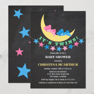 Zwillings-Mädchen-und-Jungen-Teddybär-Baby-Party Einladung