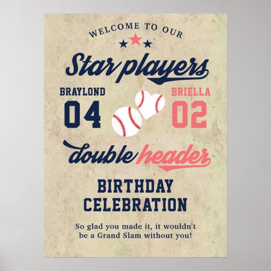 Zwillings- oder Geschwister-Baseball-Doppelgeburts Poster (Vorne)
