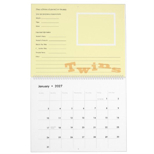Zwillings-Schwangerschafts-Kalender Kalender (Jan 2027)