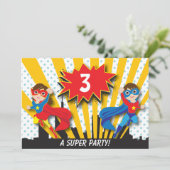 Zwillings-Superheld-Geburtstag Einladung (Stehend Vorderseite)