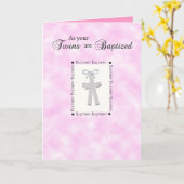 Zwillings-Taufe-Karte auf mittlerem Rosa mit 2 Karte (Gelbe Blume)