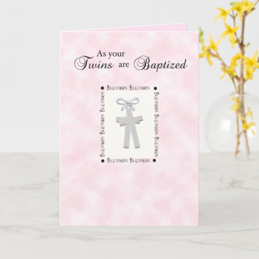 Zwillings-Taufe-Karte auf Rosa mit 2 Kreuzen Karte (Gelbe Blume)