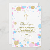 Zwillings-Taufe-Kommunion danken Ihnen, rosa Blau Dankeskarte (Vorne/Hinten)