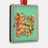 Zwillings-Teddybär-Weihnachtsverzierung Silbernes Ornament (Rechts)