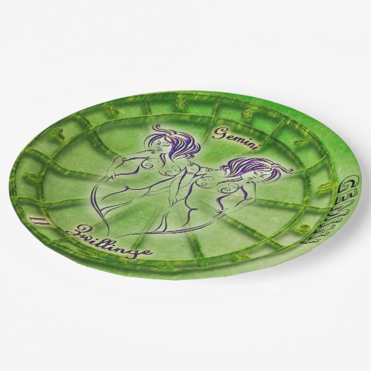 Zwillings-Tierkreis-Astrologieentwurf Pappteller (Schrägansicht)