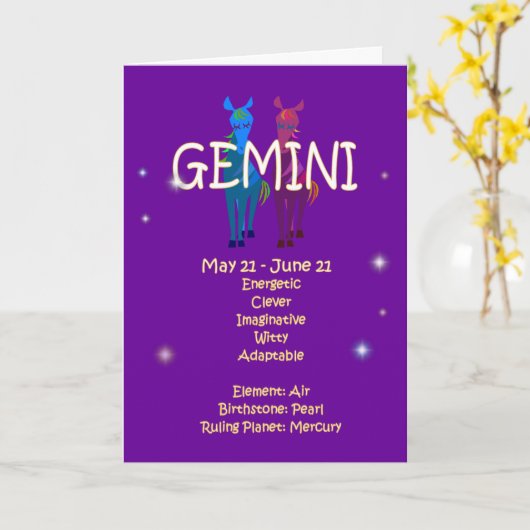 Zwillings-Tierkreis-Geburtstag Karte (Gelbe Blume)