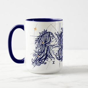 Zwillings-Tierkreis-Marine-Blau u. Tasse