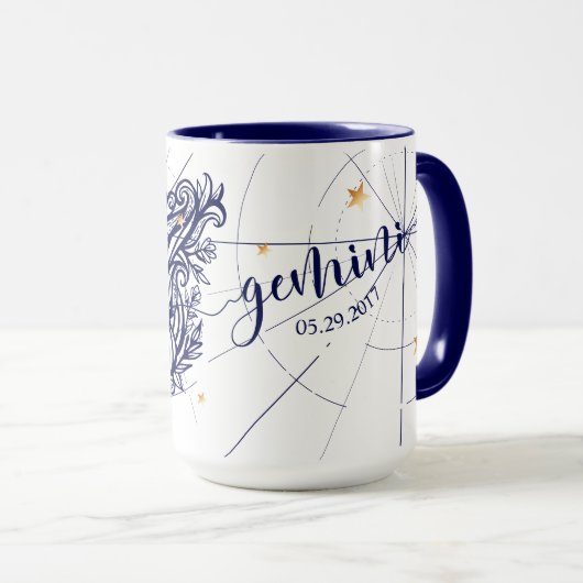 Zwillings-Tierkreis-Marine-Blau u. Tasse (VorderseiteRechts)