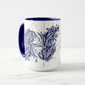 Zwillings-Tierkreis-Marine-Blau u. Tasse (Vorderseite Links)