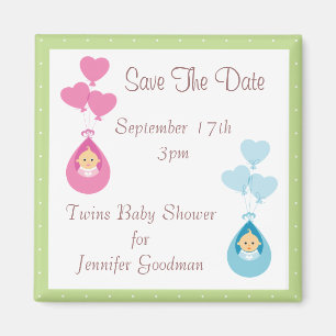 Zwillings-u. Ballon-Save the Date Baby-Dusche Magnet