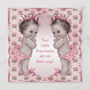 Zwillings-Vintage-Prinzessin-Rosa-Rosen-Baby-Party Einladung