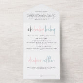 Zwillingsbabwdusche Rosa moderne Typografie All In One Einladung (Innen Boden)