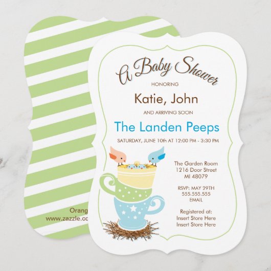 Zwillingsbabys| Einladung zur Kinderdusche (Vorne/Hinten)