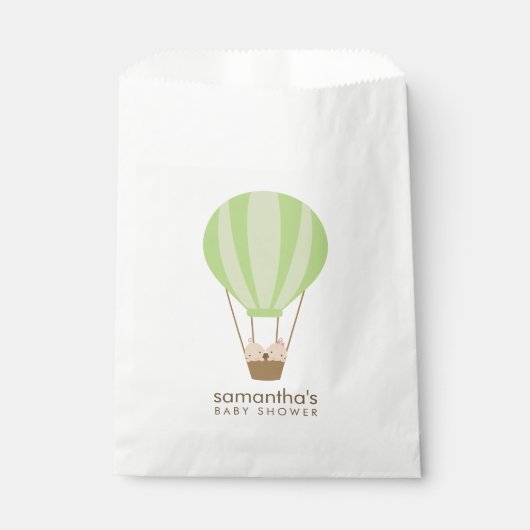 Zwillingsbabys in der grünen Ballon Babydusche Geschenktütchen (Vorderseite)