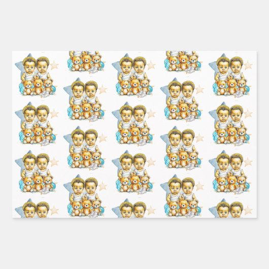 Zwillingsbabys mit Colour Baby Shower oder New Bab Geschenkpapier Set (Vorderseite)