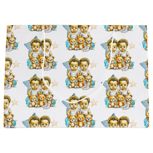 Zwillingsbabys mit Colour Baby Shower oder New Bab Große Geschenktüte (Vorderseite)