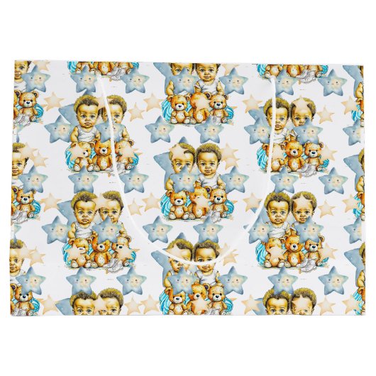Zwillingsbabys mit Colour Baby Shower oder New Bab Große Geschenktüte (Rückseite)