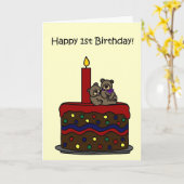 Zwillingsbären von Jungen auf Kuchen 1. Geburtstag Karte (Gelbe Blume)