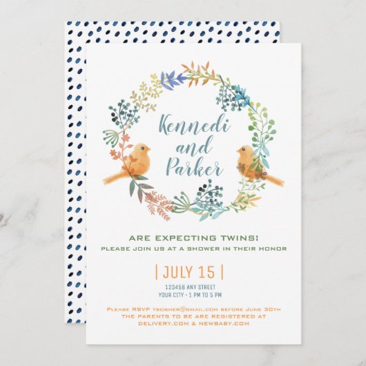 Zwillingsbirnen und Blume Babydusche Einladung (Vorne/Hinten)