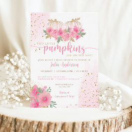 Zwillingsblush Pink und Goldfall Pumpkin Baby Dusc Einladung