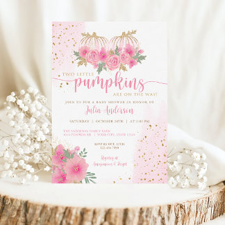 Zwillingsblush Pink und Goldfall Pumpkin Baby Dusc Einladung