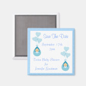 Zwillingsboys & Balloons Save the Date Babydusche Magnet (Vorderseite/Rückseite)