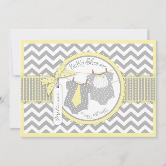 Zwillingsboys Krawatte Bow Krawatte Zickzack Print Einladung (Vorderseite)