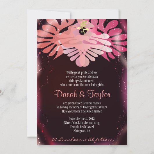 Zwillingsdiener Jüdische Babyname Einladung Hebräi (Vorderseite)