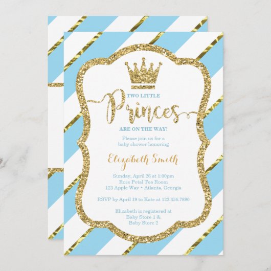 Zwillingsdusche einladen, Imitate Glitzer Einladung (Vorne/Hinten)