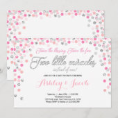 Zwillingsdusche Einladung Mädchen Rosa und Silber (Vorne/Hinten)