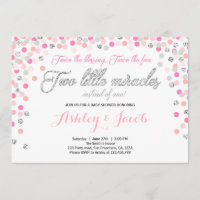 Zwillingsdusche Einladung Mädchen Rosa und Silber