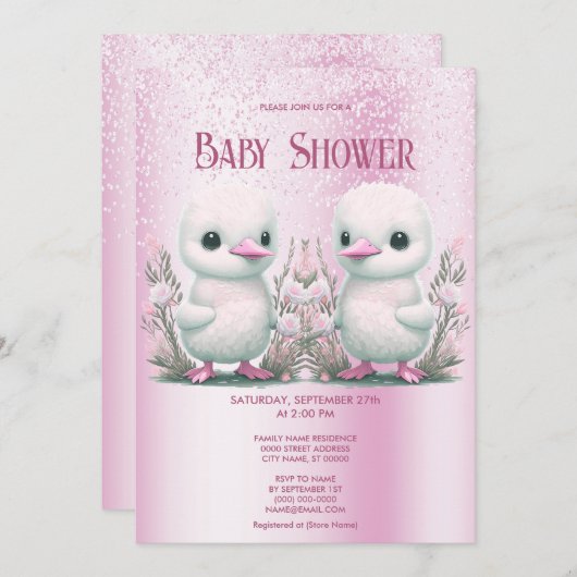 Zwillingsduschen Rosa Bläserdusche Einladung (Vorne/Hinten)