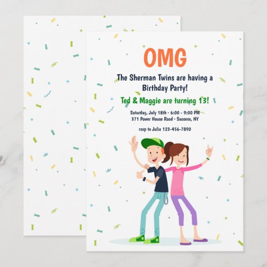 Zwillingseinladung Einladung (Vorne/Hinten)