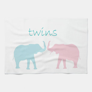 Zwillingselefone rosa und blau handtuch