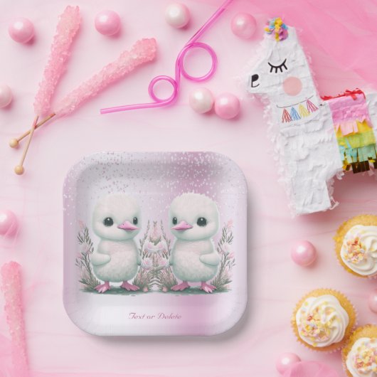 Zwillingsenten Rosa Blumenpapierplatte Pappteller (Party)