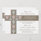 Zwillingsfeier und erste Kommunieinladung Einladung (Vorne/Hinten)