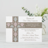 Zwillingsfeier und erste Kommunieinladung Einladung (Stehend Vorderseite)