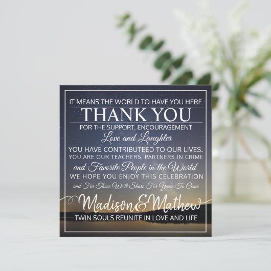 Zwillingsflame dank Tischkarten Save The Date (Stehend Vorderseite)