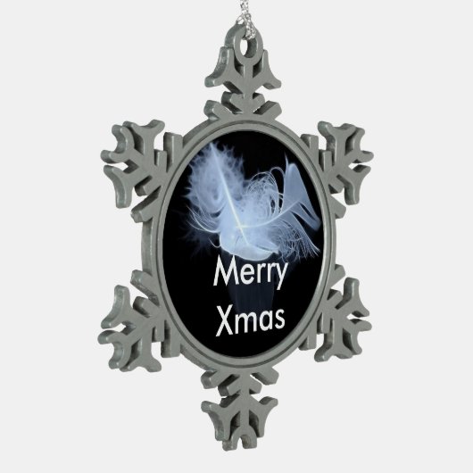 Zwillingsflammfedern und Reflektion Schneeflocken Zinn-Ornament (Links)