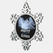 Zwillingsflammfedern und Reflektion Schneeflocken Zinn-Ornament (Rechts)