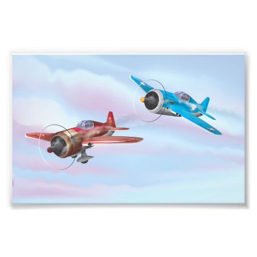 Zwillingsflugzeug mit Cartoon Fotodruck (Vorne)