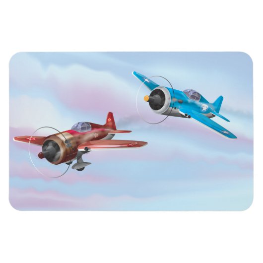 Zwillingsflugzeug mit Cartoon Magnet (Horizontal)