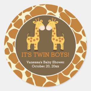 Zwillingsgiraffen mit Giraffen-Druck Favor-Sticker Runder Aufkleber